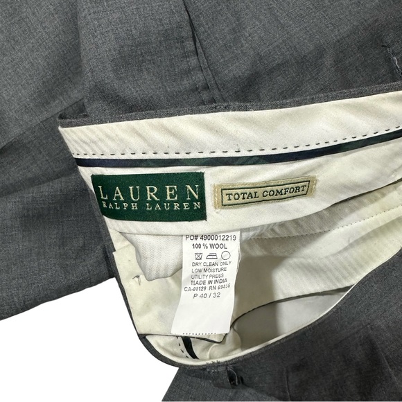 Ralph Lauren Total Comfort Grey 100% Wool Suit Pants Sz 40x32 Pleated Cuffed Hem - Picture 5 of 11